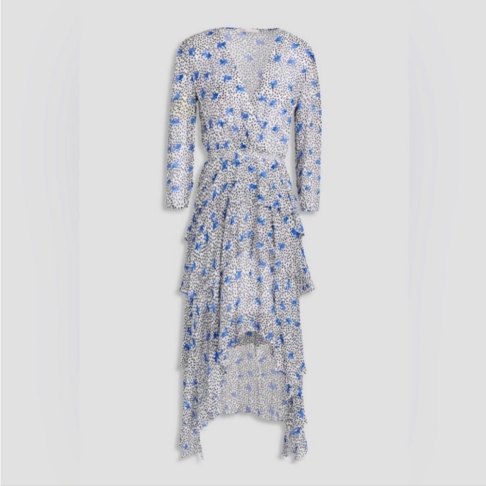 Maje Blue and White Long Sleeve Dress